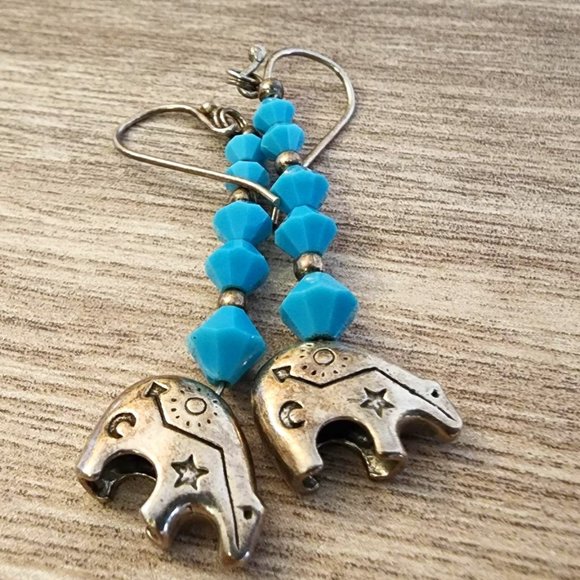 Celestial astrological bear silver and blue glass bead earrings. - Picture 1 of 3